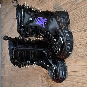 Anthony Wang Blackest Night Patent Spatter Cyber Punk Goth Platform Boots